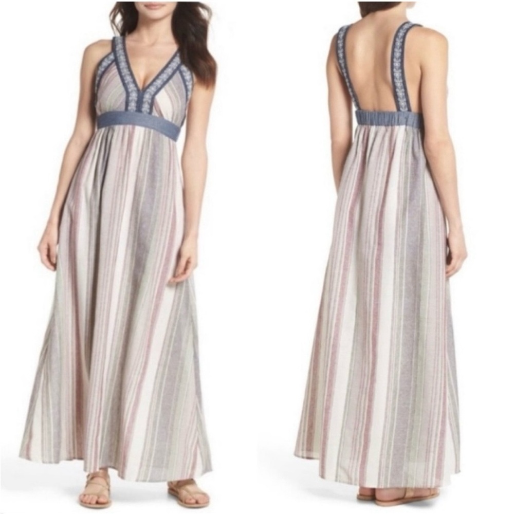 THML Women’s Multicolor Striped Maxi Dress Size Large Bohemian Embroidered New - Picture 11 of 11